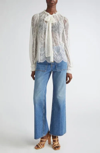 Ulla Johnson Iliana Pussybow Tie Sheer Cotton Lace Top