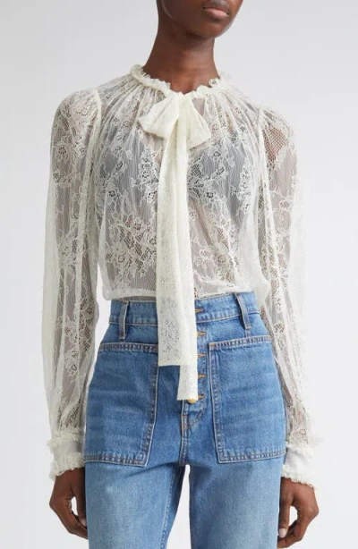 Ulla Johnson Iliana Pussybow Tie Sheer Cotton Lace Top