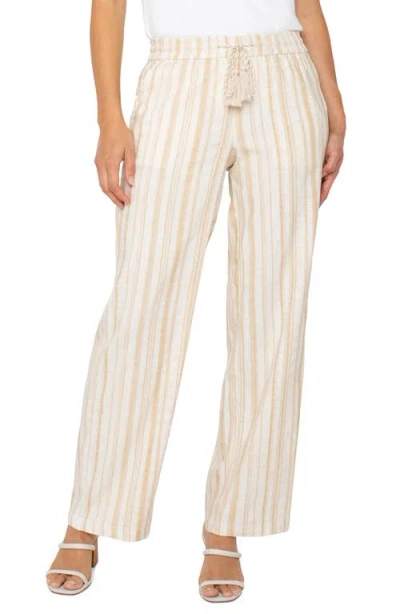 Liverpool Los Angeles Stripe Pull-on Wide Leg Linen Blend Pants In Neutral