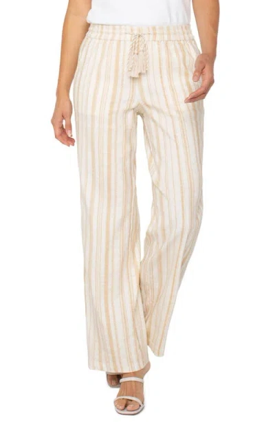 Liverpool Los Angeles Stripe Pull-on Wide Leg Linen Blend Pants In Neutral