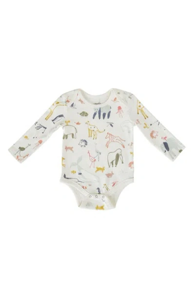 Pehr Lap Shoulder Print Long Sleeve Organic Cotton Bodysuit In Neutral