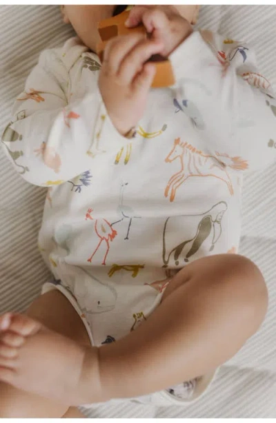 Pehr Lap Shoulder Print Long Sleeve Organic Cotton Bodysuit In Neutral