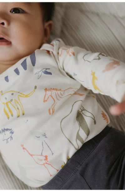 Pehr Lap Shoulder Print Long Sleeve Organic Cotton Bodysuit In Neutral
