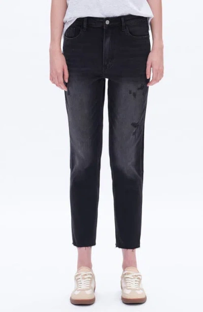 Bayeas High Waist Distressed Ankle Straight Leg Jeans In Black