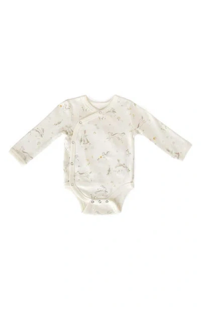 Pehr Long Sleeve Organic Cotton Wrap Bodysuit In Neutral