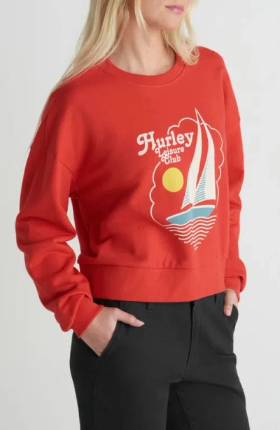 Hurley Leisure Club Boxy Cotton Terry Graphic Sweatshirt In Red