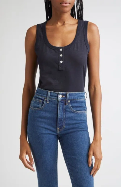 Veronica Beard Harrison Cotton Henley Tank In Blue