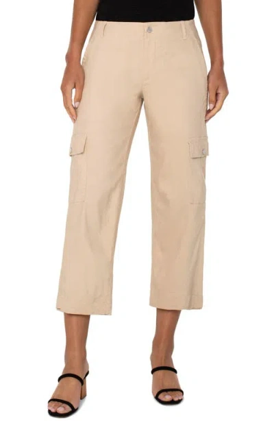 Liverpool Los Angeles Crop Straight Leg Linen Blend Utility Pants In Gold