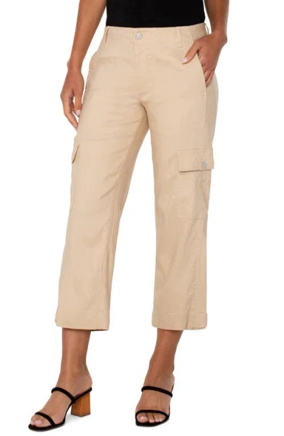 Liverpool Los Angeles Crop Straight Leg Linen Blend Utility Pants In Gold