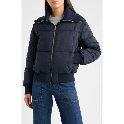 Bernardo Knit Collar Crop Puffer Jacket In Blue