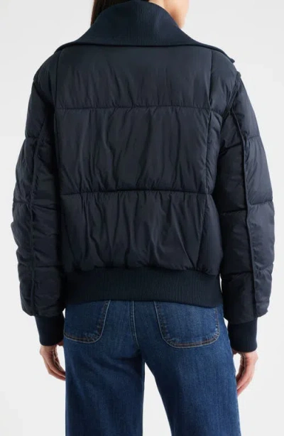 Bernardo Knit Collar Crop Puffer Jacket In Blue
