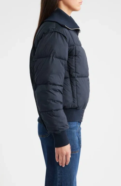 Bernardo Knit Collar Crop Puffer Jacket In Blue