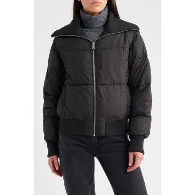 Bernardo Knit Collar Crop Puffer Jacket In Black