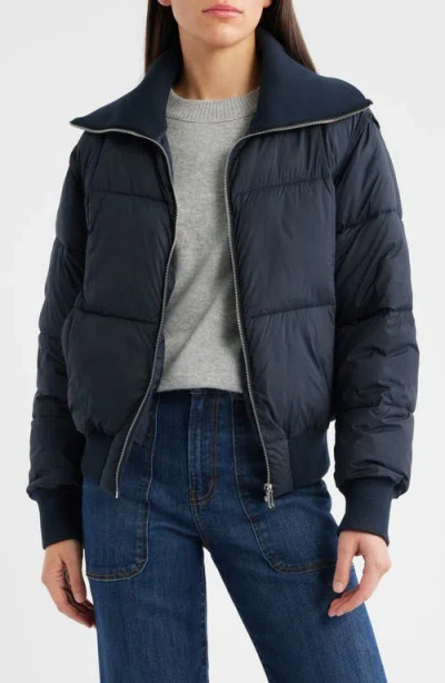 Bernardo Knit Collar Crop Puffer Jacket In Blue