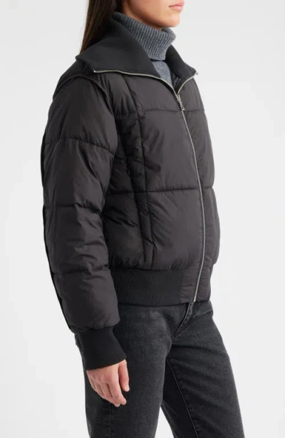Bernardo Knit Collar Crop Puffer Jacket In Black