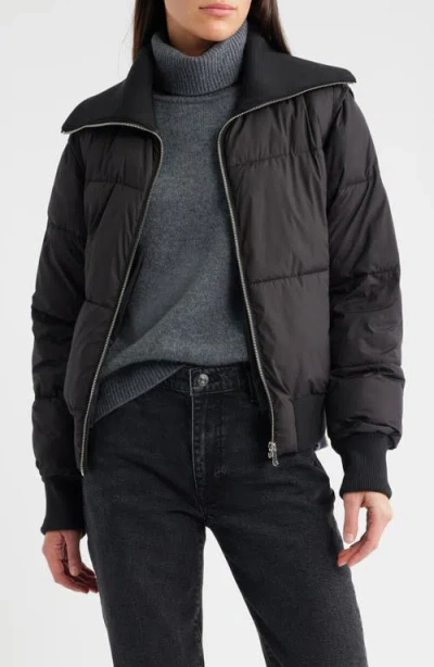 Bernardo Knit Collar Crop Puffer Jacket In Black