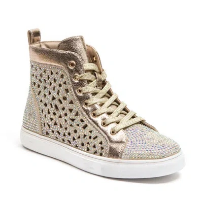 Lady Couture Laser Cut High Top  Sneaker With Rhinestones