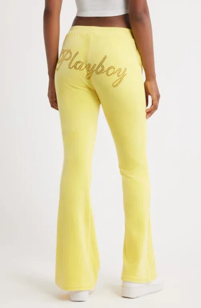 Ptcl X Playboy Rhinestone Logo Velour Flare Leg Pants