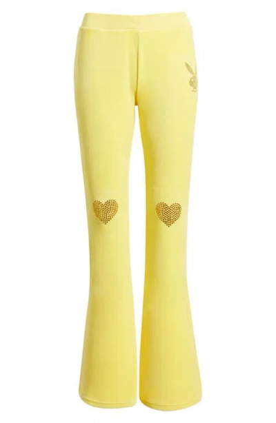 Ptcl X Playboy Rhinestone Logo Velour Flare Leg Pants