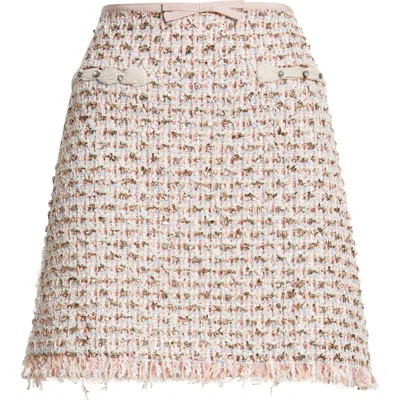 Valentino Tweed Skirt With Embellished Fringe Hem In Pink