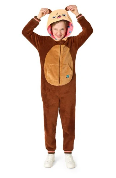 Opposuits Kids' Otter One Piece Hooded Jumpsuit In Brown