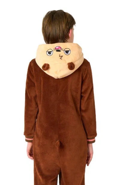 Opposuits Kids' Otter One Piece Hooded Jumpsuit In Brown