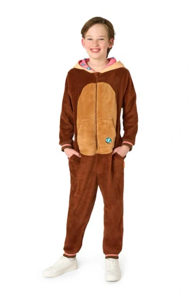 Opposuits Kids' Otter One Piece Hooded Jumpsuit In Brown