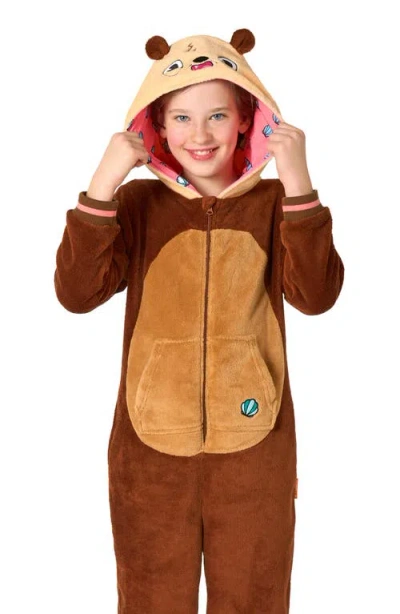 Opposuits Kids' Otter One Piece Hooded Jumpsuit In Brown