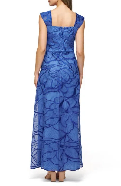 Js Collections Odessa Floral Embroidery Gown In Blue