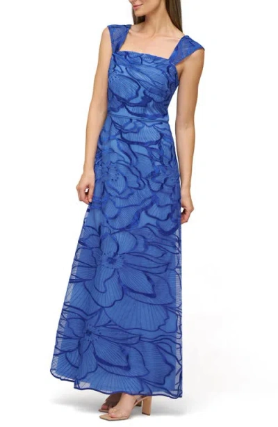 Js Collections Odessa Floral Embroidery Gown In Blue