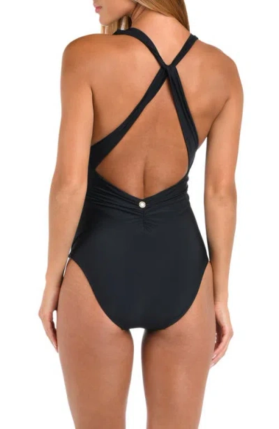 Sunshine 79 Solids Ruched Plunge One-piece Swimsuit In Black
