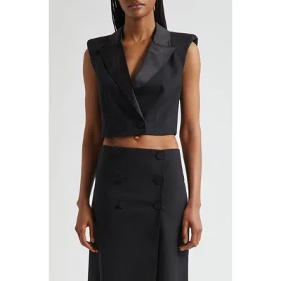 L'agence Hollis Double Breasted Crop Vest In Black