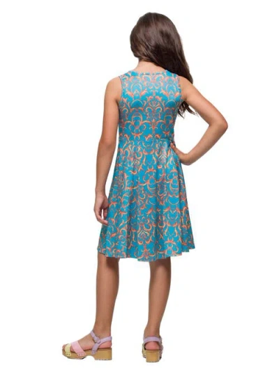 24sevenkid Sky Blue And Orange Print Fit And Flare Dress