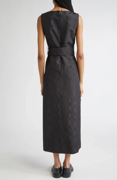 Thom Browne Bateau Neck Silk Moiré Belted Dress In Black