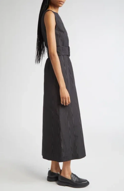 Thom Browne Bateau Neck Silk Moiré Belted Dress In Black