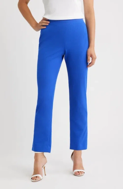 Ming Wang Deco Straight Leg Stretch Crepe Pants In Blue