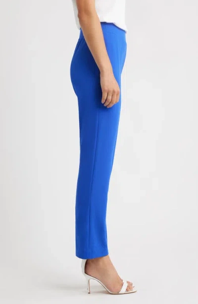 Ming Wang Deco Straight Leg Stretch Crepe Pants In Blue