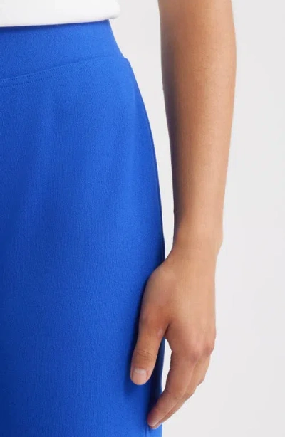 Ming Wang Deco Straight Leg Stretch Crepe Pants In Blue