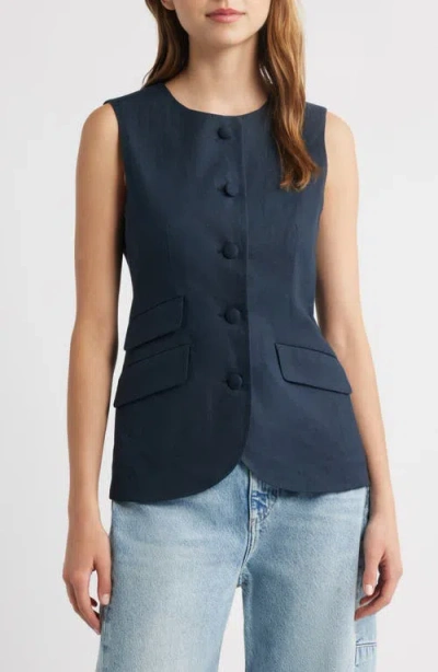 Rag & Bone Slade Linen Blend Vest In Blue