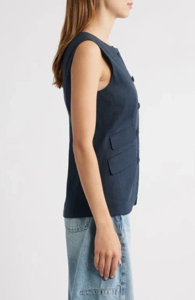 Rag & Bone Slade Linen Blend Vest In Blue