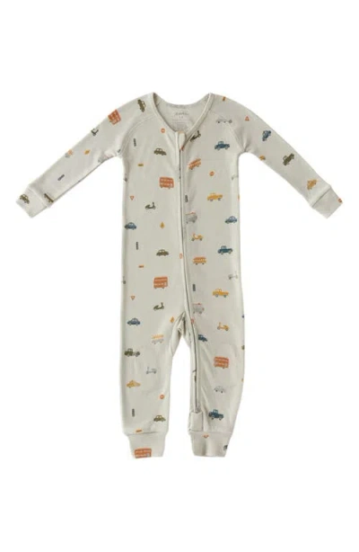 Pehr Print Rib Organic Cotton Footie In Gray