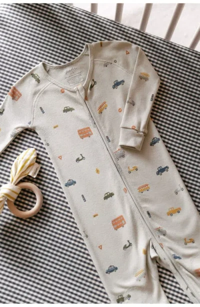 Pehr Print Rib Organic Cotton Footie In Gray