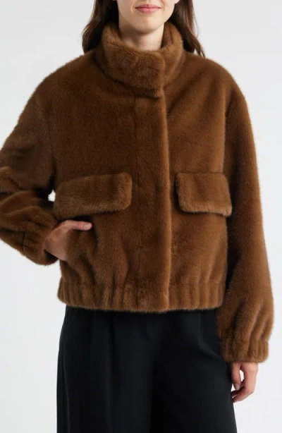 Sam Edelman Faux Fur Bomber Jacket In Brown