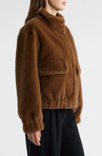 Sam Edelman Faux Fur Bomber Jacket In Brown