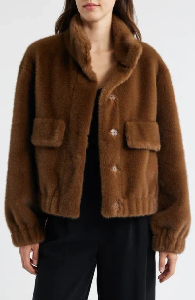 Sam Edelman Faux Fur Bomber Jacket In Brown