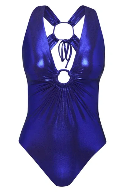 Sunshine 79 Sea Metallic Plunge One-piece Swimsuit In Blue