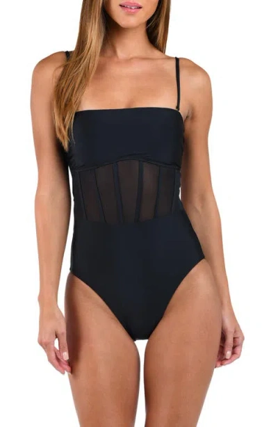 Sunshine 79 Solid Mesh Bandeau One-piece Swimsuit