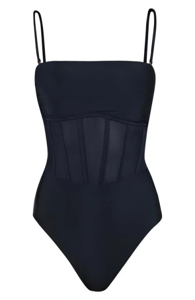 Sunshine 79 Solid Mesh Bandeau One-piece Swimsuit