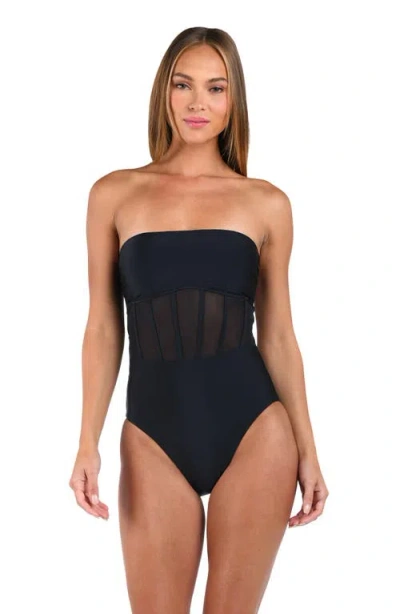 Sunshine 79 Solid Mesh Bandeau One-piece Swimsuit
