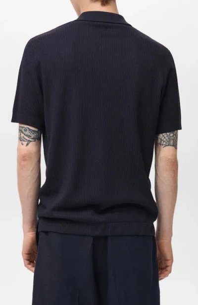 Mango Short Sleeve Rib-knit Button-up Shirt In Black